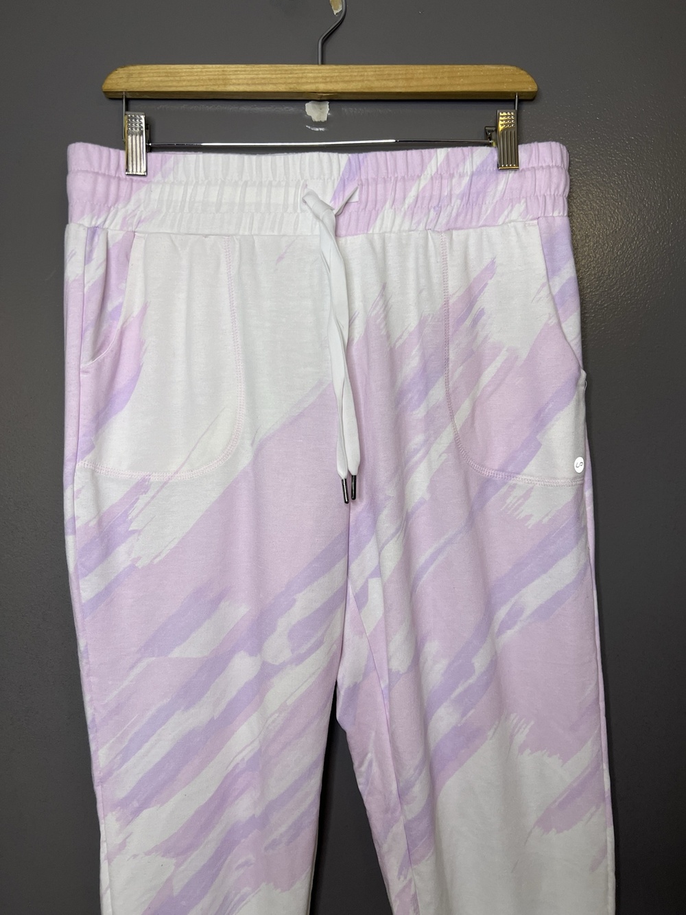 UNIPRO Pants Womens Large Purple White Tie Dye Jogger Knit Lounge Cuffed Pockets